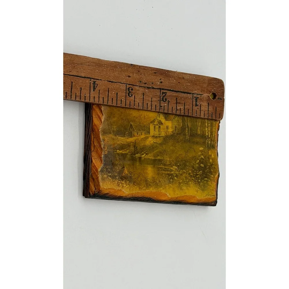 Vintage Rustic Wood Landscape Coaster Set of 4 Country‎ House Cabin Art Decor